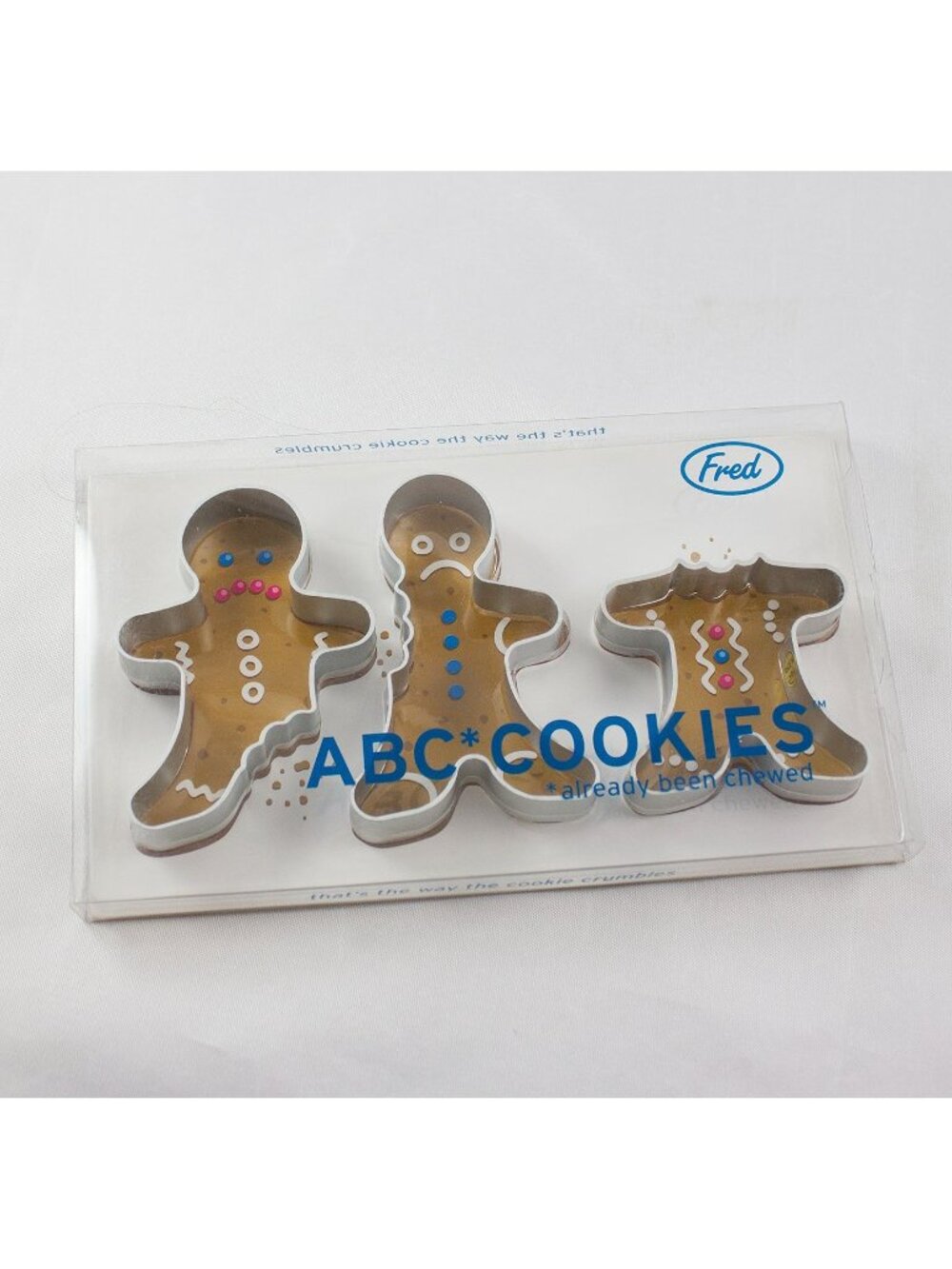 Fred ABC Already Been Chewed 3-Pc Gingerbread Man Cookie Cutter Set w/Recipe NIB